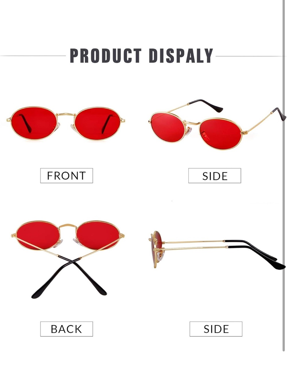 Gold Frame Oval Sunglasses with Red Lenses - Picture 5 of 5